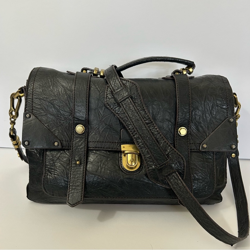 orYANY - Julia Large Flat Satchel Black Leather Bag